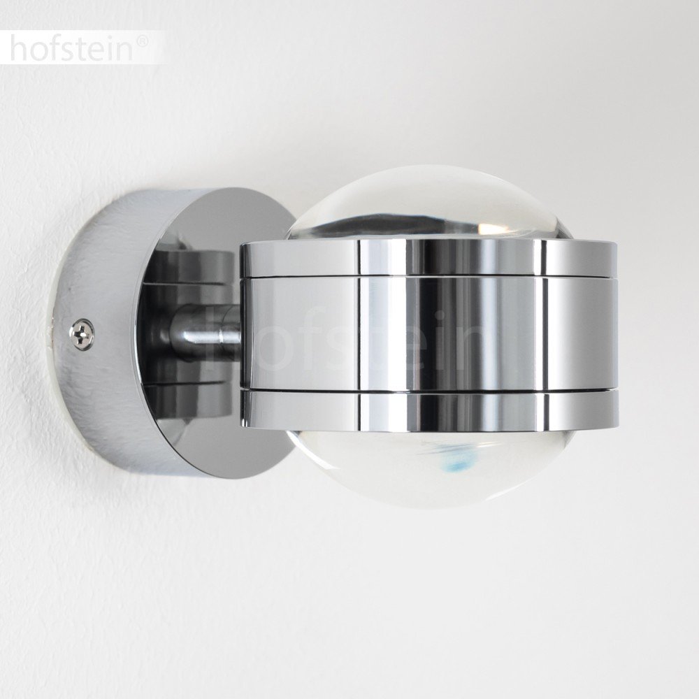 LED Wandlampe Indore, Wandleuchte aus Metall/Glas in Chrom, Wandstrahler 2-flammig mit Lichtkegel, 6 Watt, 600 Lumen, 3000 Kelvin, Innenwandleuchte m. Up&Down-Effekt, für das Badezimmer geeignet
