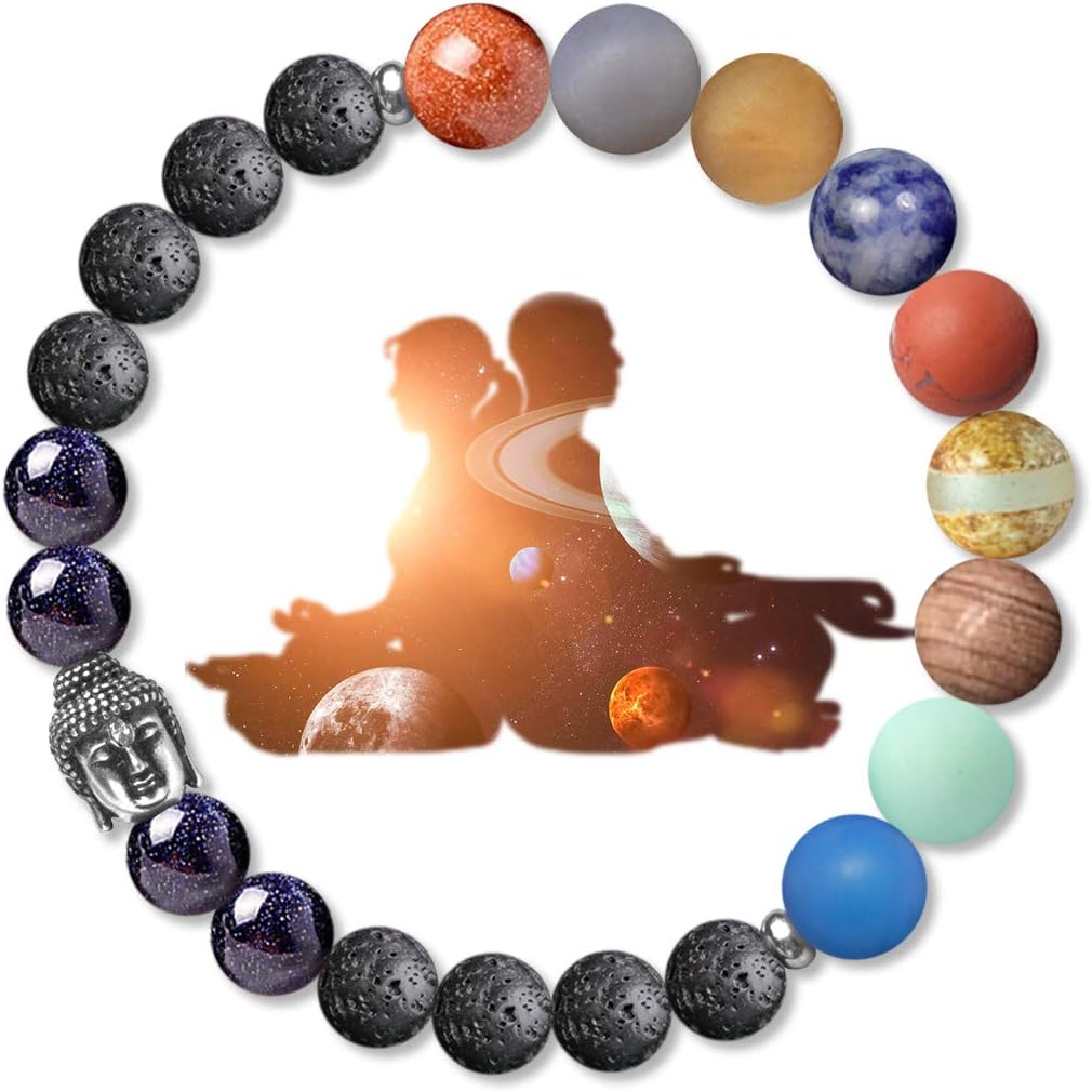 Karseer Buddha 7 Chakra Bracelet, Natural Crystals Stones Beaded Bracelet, Meditation Prayer Protection Jewelry Gift, Unisex
