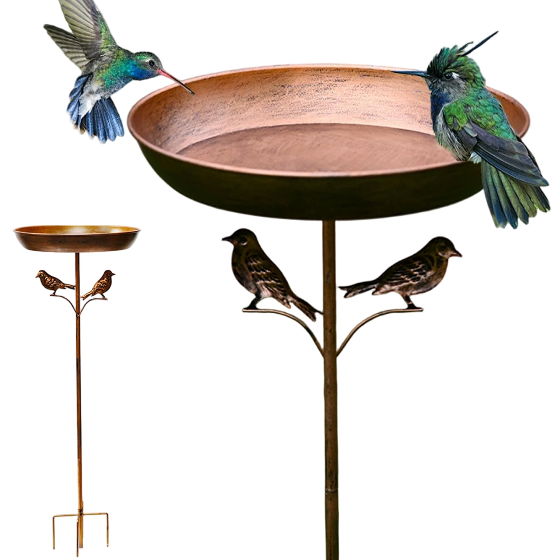 Bol de Bain à Oiseaux, Bain d'oiseaux en Fer haché 32x12 Pouces avec décor et pieu de capacité mangeoire extérieur pour l'observation des, Les passionnés