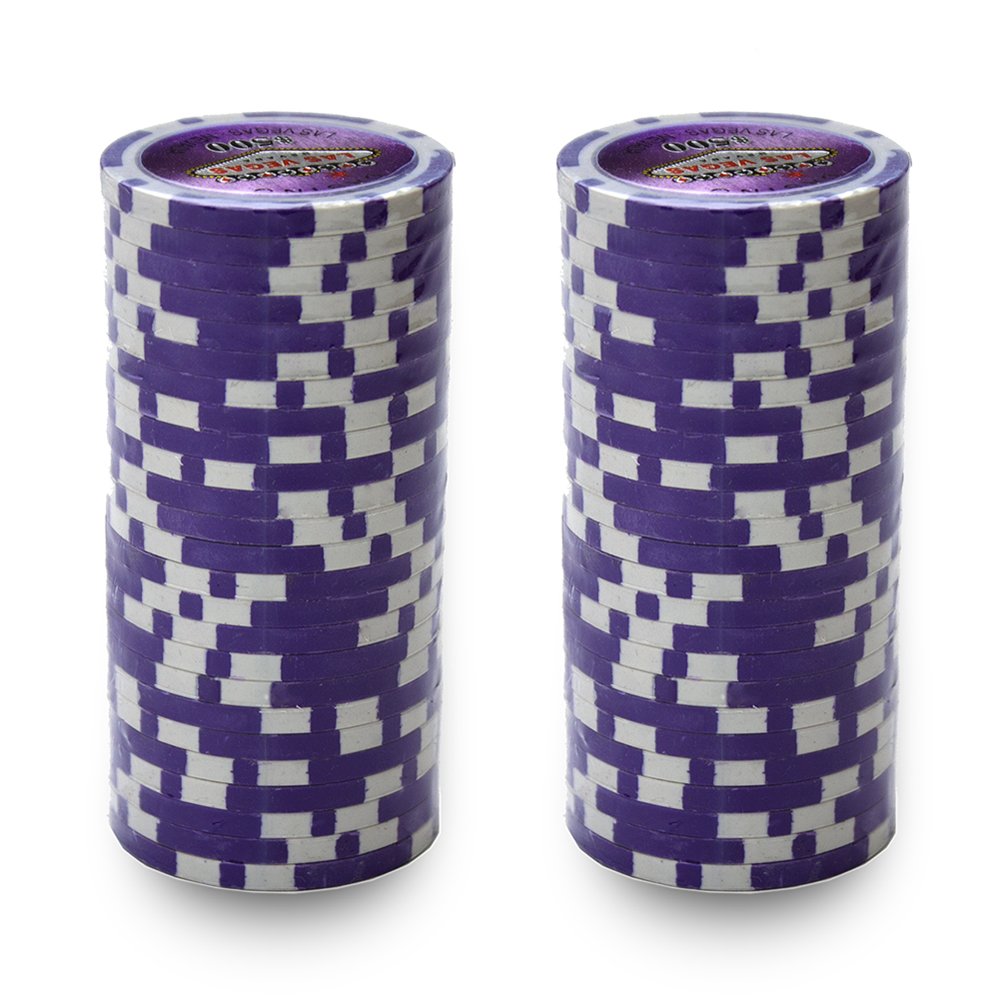 Brybelly Las Vegas Casino Poker Chip Heavyweight 14-gram Clay Composite – Pack of 50 ($500 Purple)