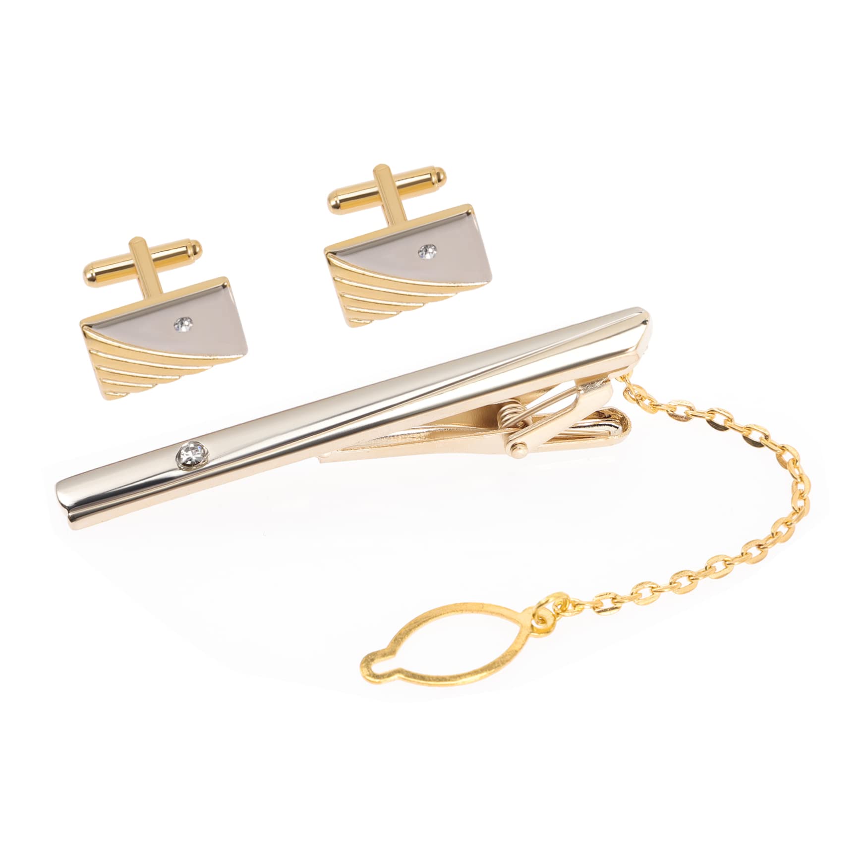 VALICLUD Gemelos Con Clip De Corbata Oro Llavero Cisne Hombres Atar Barra De Corbata Para Camisa Clip De Corbata Masculino Gemelos De Diamantes De Imitación Aleación Golden