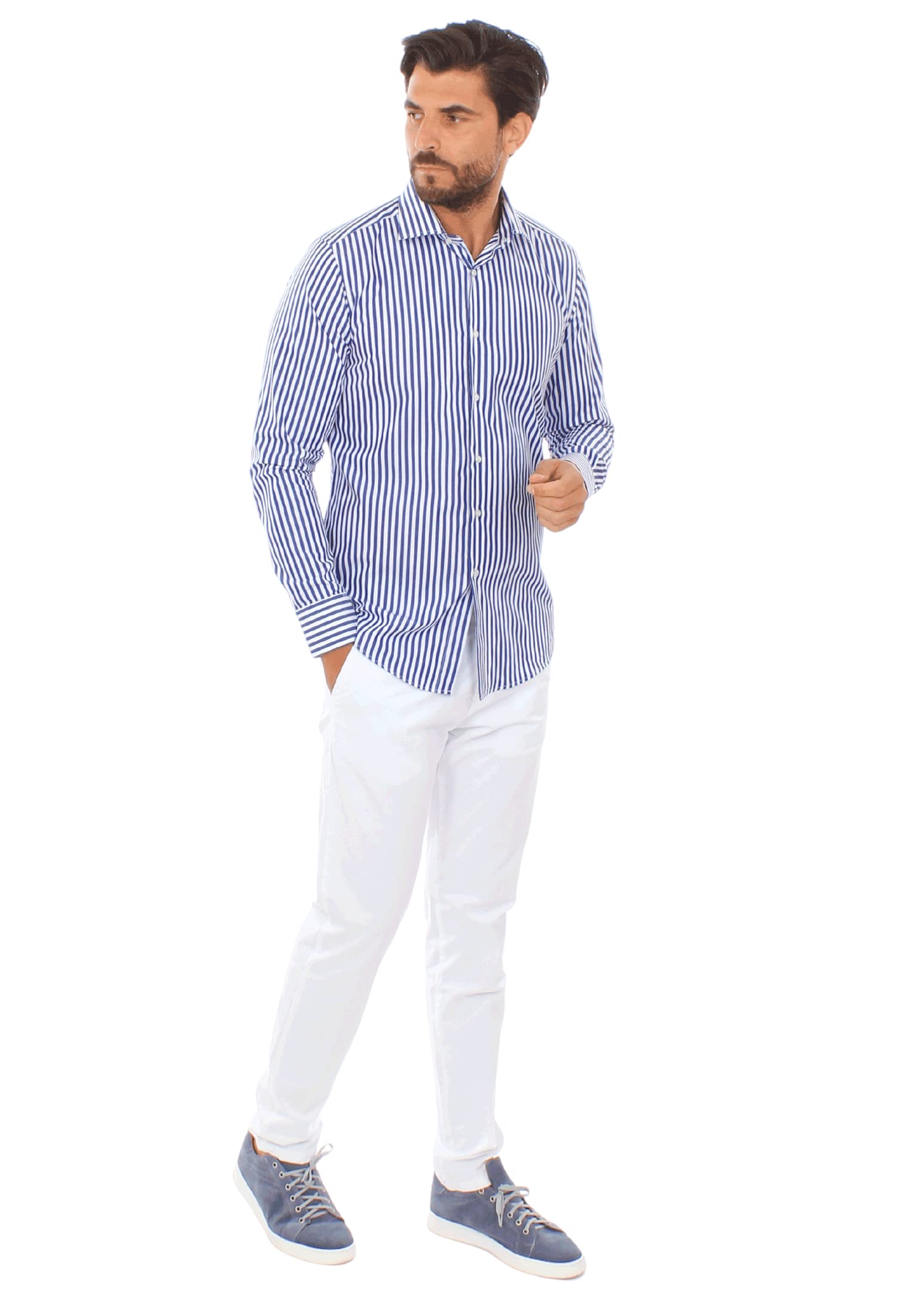 Ciabalù Camicia Uomo Slim Fit in Cotone a Righe Made in Italy Elegante