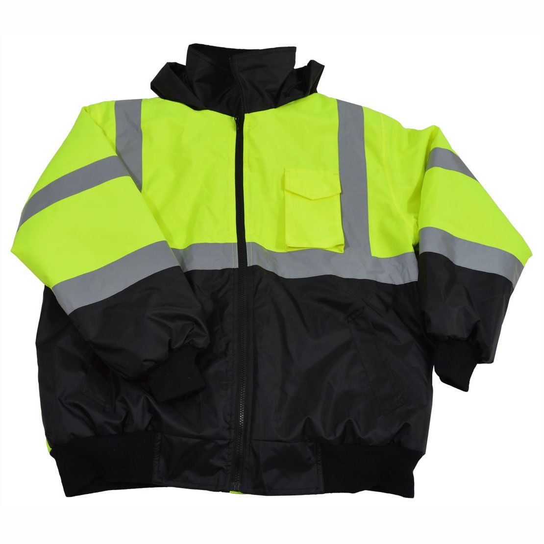 Petra Roc LQBBJ-C3-M ANSI Class 3 Rollaway Hood Waterproof Quilted Bomber Jacket, Medium, Lime/Black