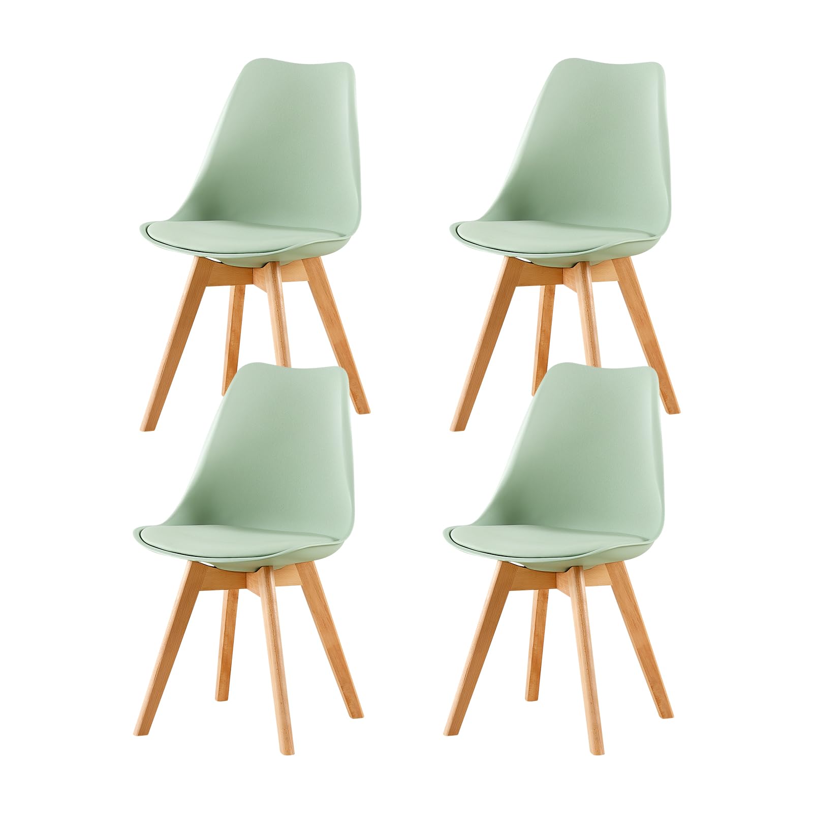 EGGREE Pack de 4 Sillas Comedor, Sillas de Cocina Nórdico con Asiento Tapizado y Las piernas de Madera de Haya Maciza - Verde Helado