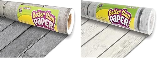 Teacher Created Resources Rollo de tablón de anuncios de madera gris Better Than Paper (TCR77035) y tablero de anuncios de madera blanca Better Than