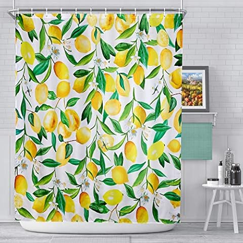 AnberCare Lemon Shower Curtain with Hooks Waterproof Polyester Fabric Fruit Curtain for Bathroom Decor Washable Curtain 72'' x 72'' Yellow Green Cover
