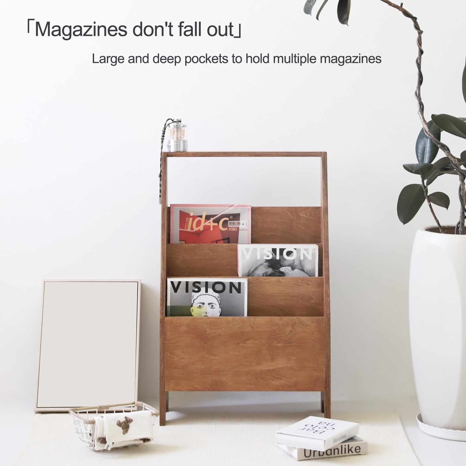 Prospektständer Zeitschriftenständer Literaturständer mit 3 Taschen, Holz Bodenstehend Prospekthalter, für Eingangsbereich Wohnzimmer Kinderzimmer