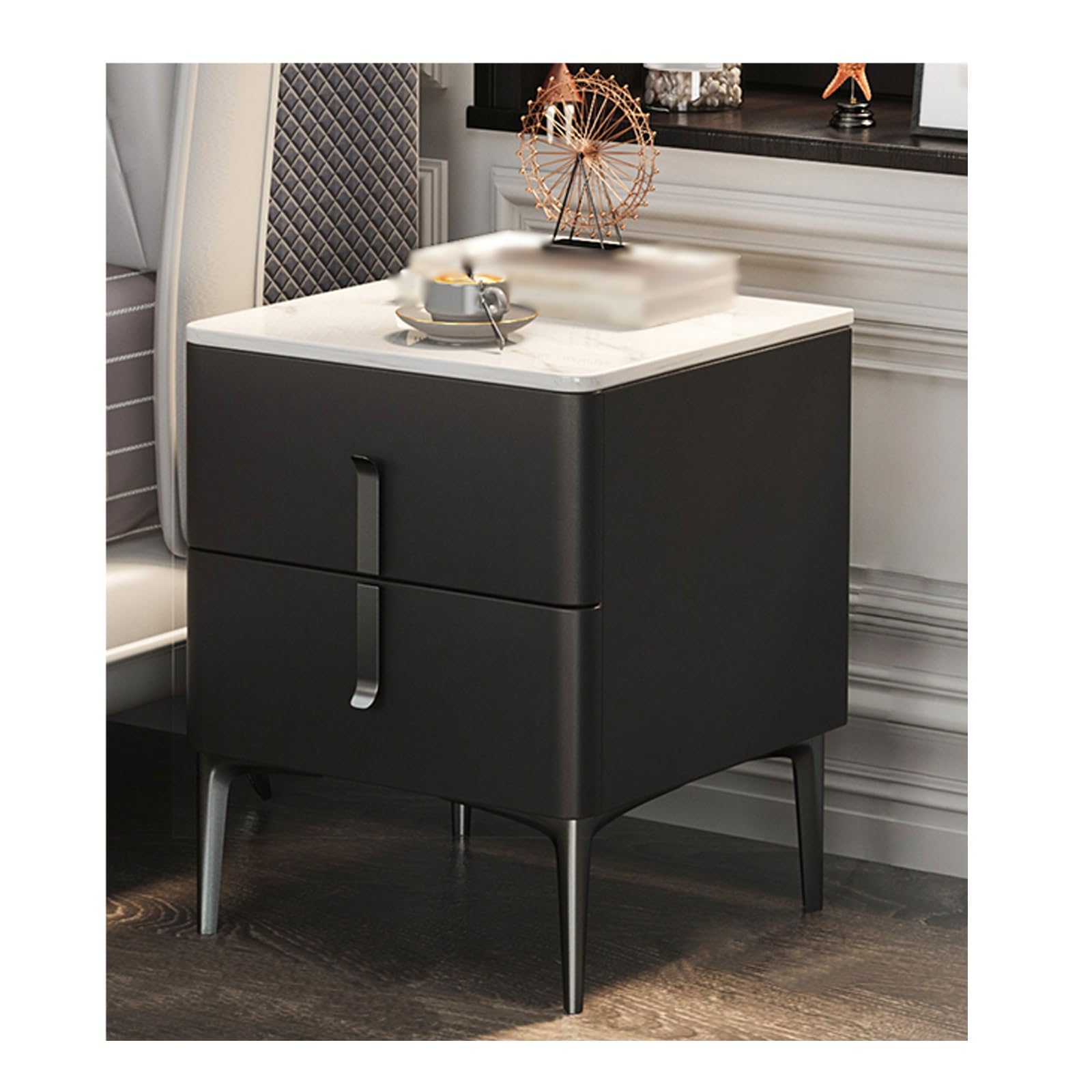 Table de chevet noire avec tiroir de rangement 35x40x53cm meuble d'appoint