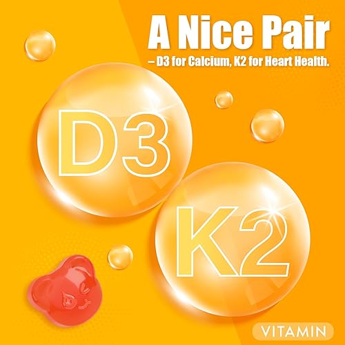 Miniatura 5 de Gomitas naturales de vitamina D3 K2, 2000 UI de vitamina D3 y 100 mcg de vitamina K2, apoya un hueso saludable, suplemento de salud inmunológica,