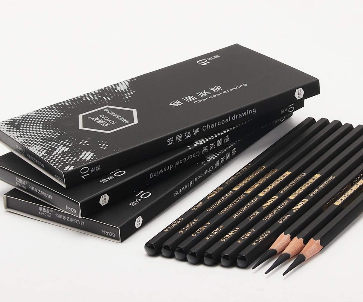 YYMIYU Sketch Charcoal Neutral Professional Painting Tool Set of 12 Charcoals