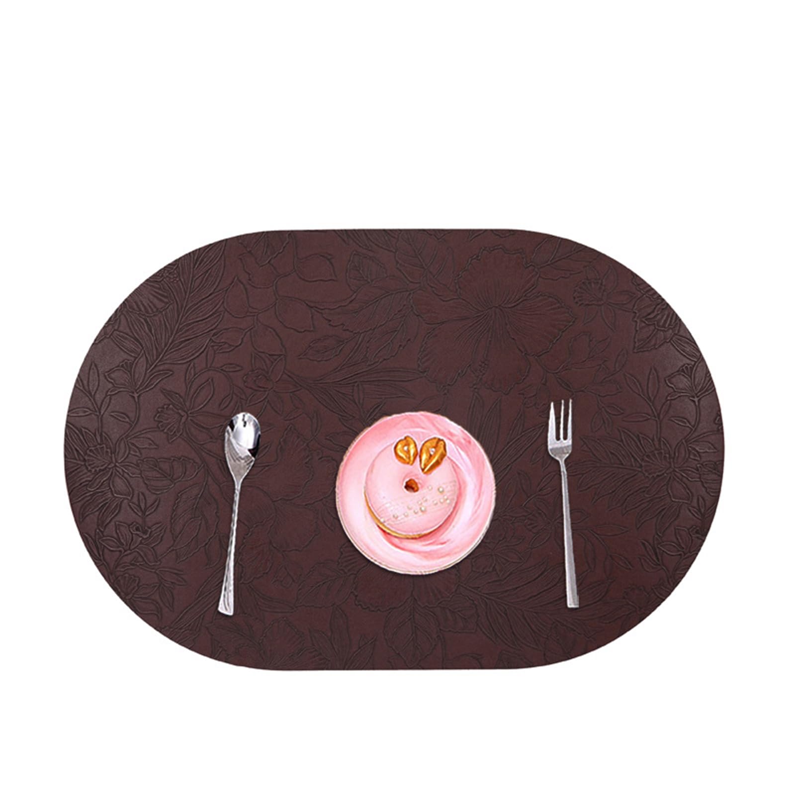 Set de table ovale en cuir PU imperméable lot de 4 marron lavable