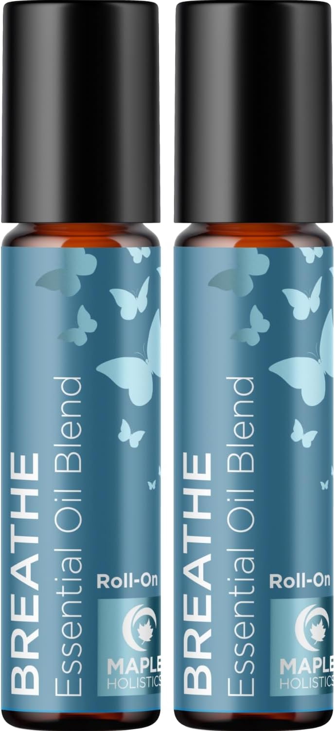 Breathe Essential Oil Roll On - Aromatherapy Essential Oil Roller with Invigorating Essential Oils - Refreshing Essential Oil Blend with Eucalyptus Peppermint Spearmint & Tea Tree Oils (2 Pack)