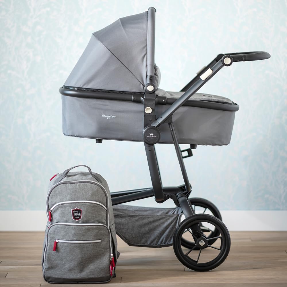 William Kent 1733 Nacelle Lyra pour Poussette | dès la Naissance jusqu'à 9 Mois Environ ou 9kg | légère et spacieuse | Matelas Confort | Grand Canopy + poignée de Transport | Grey