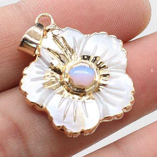 Miniatura 4 de LHJ Forma de vieira Natural Madre de Perla Shell Pendnats Energy Crystal Stone Setting para hacer joyas 5 piezas