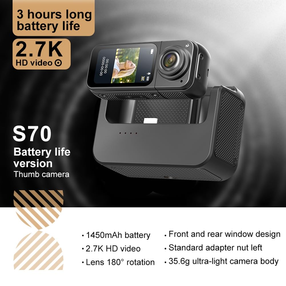 2.7K Thumb Camera WiFi Action Camera 180° Rotazione Sport Cam DV Ciclismo Registratore Videocamera con di Ricarica Bianca