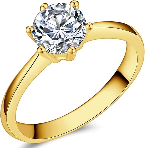 Anillo de compromiso y boda de acero inoxidable con solitario clásico de 1 quilate, talla 3-13