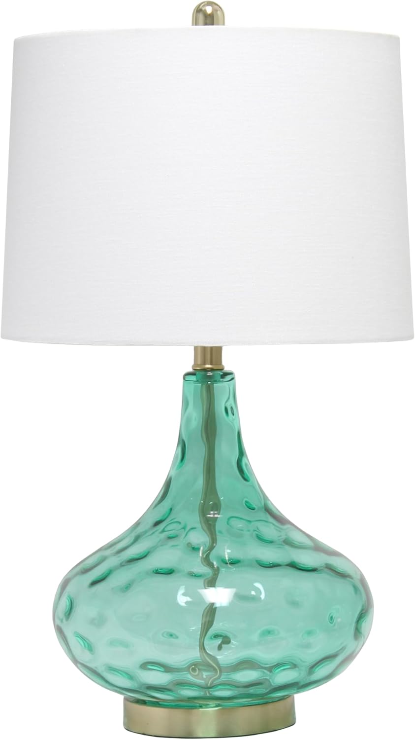 Elegant Designs LT3217-SEA 24" Modern Refined Bubbly Colored Glass Table Lamp with White Linen Tapered Drum Shade for Study, Dining Room, Sunroom, Bedroom, Living Room, Guest Room, Seafoam Green Bubbly Seafoam Green