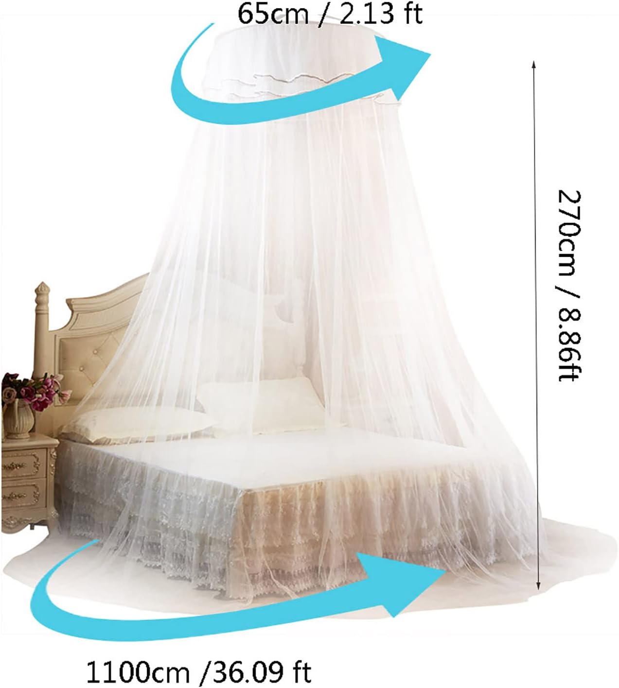 KLUFO Bed Canopies & Drapes, Breathable Luxurious Bed Canopy for Girls & Adults, Bed Canopy Hanging Curtain Bed Netting, Round Hoop Sheer Canopy Bed Curtains for Kids Baby and Adult(White)