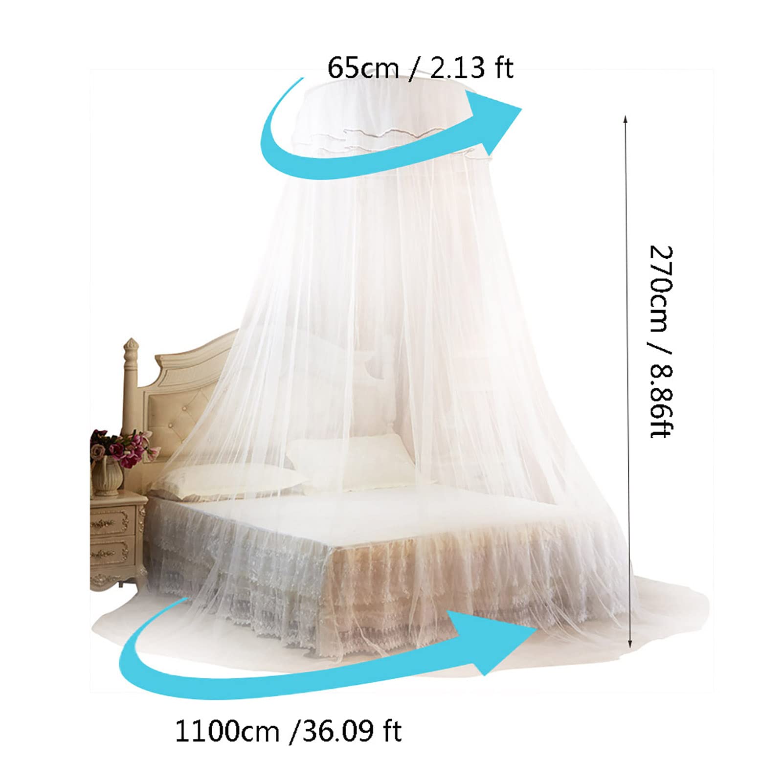 CHICIRIS Princess Bed Canopy, Breathable Mosquit Netting for Bed Lace Dome Bed Curtain from Ceiling for Girls Kids Adults Beds, Queen Size (White)