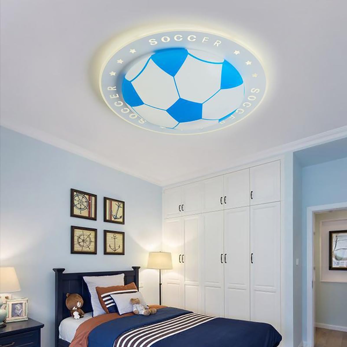 MIXL- Cute Soccer Ceiling Light,Blue Flush Mount Ceiling Light,Boy's Room Light Fixture,Decorative Ceiling Lamp for Study Room and Bedroom(Small)