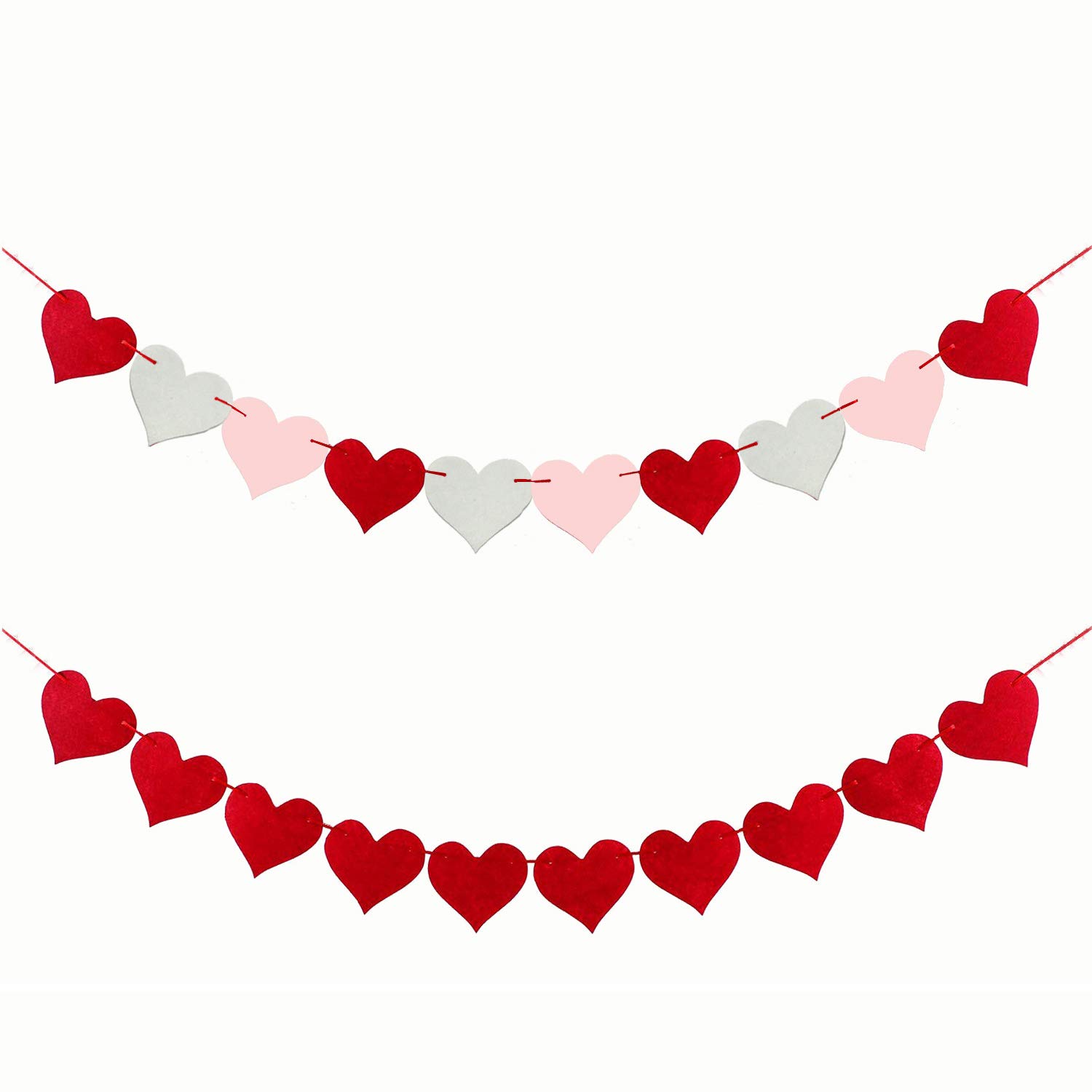 YJZQ 2 Rows Fabric Heart Shaped Bunting Banners 2.8M with 10 Flags Garland, Vintage Pennants for Wedding Valentine's Day Party Decor Birthday Parties Baby Shower Home Garden Decoration Linen Flags