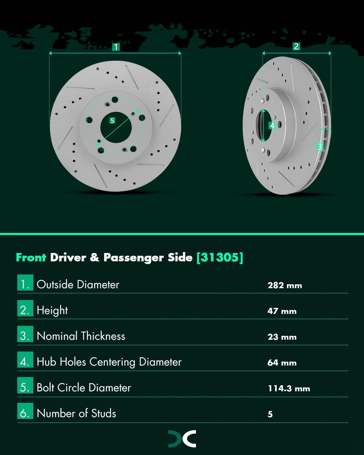 SCITOO (Front 282 mm) Brake Rotors (5 Lugs) and Pads Kits Fit For Honda For Accord 2003-2010