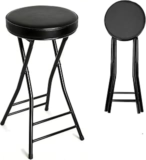 Folding Bar Stool,24 Inch Tall Foldable Stool Chair,Counter Height Cushioned Leather Padded Portable Stools,Heavy Duty Collapsible Stools for Kitchen Island Garden Camping Brown