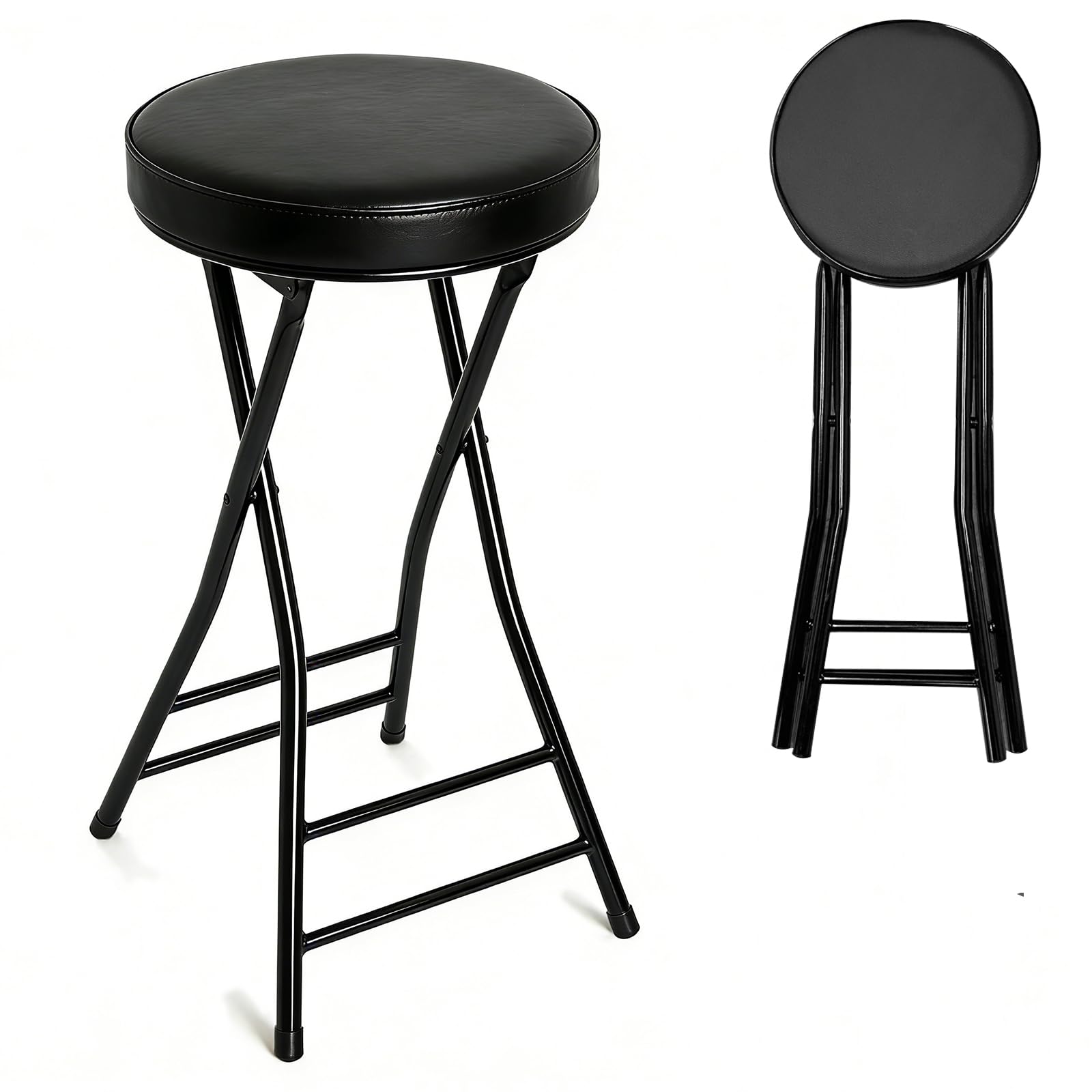 Puclekne Folding Bar Stool, 24 Inch Tall with Backrest