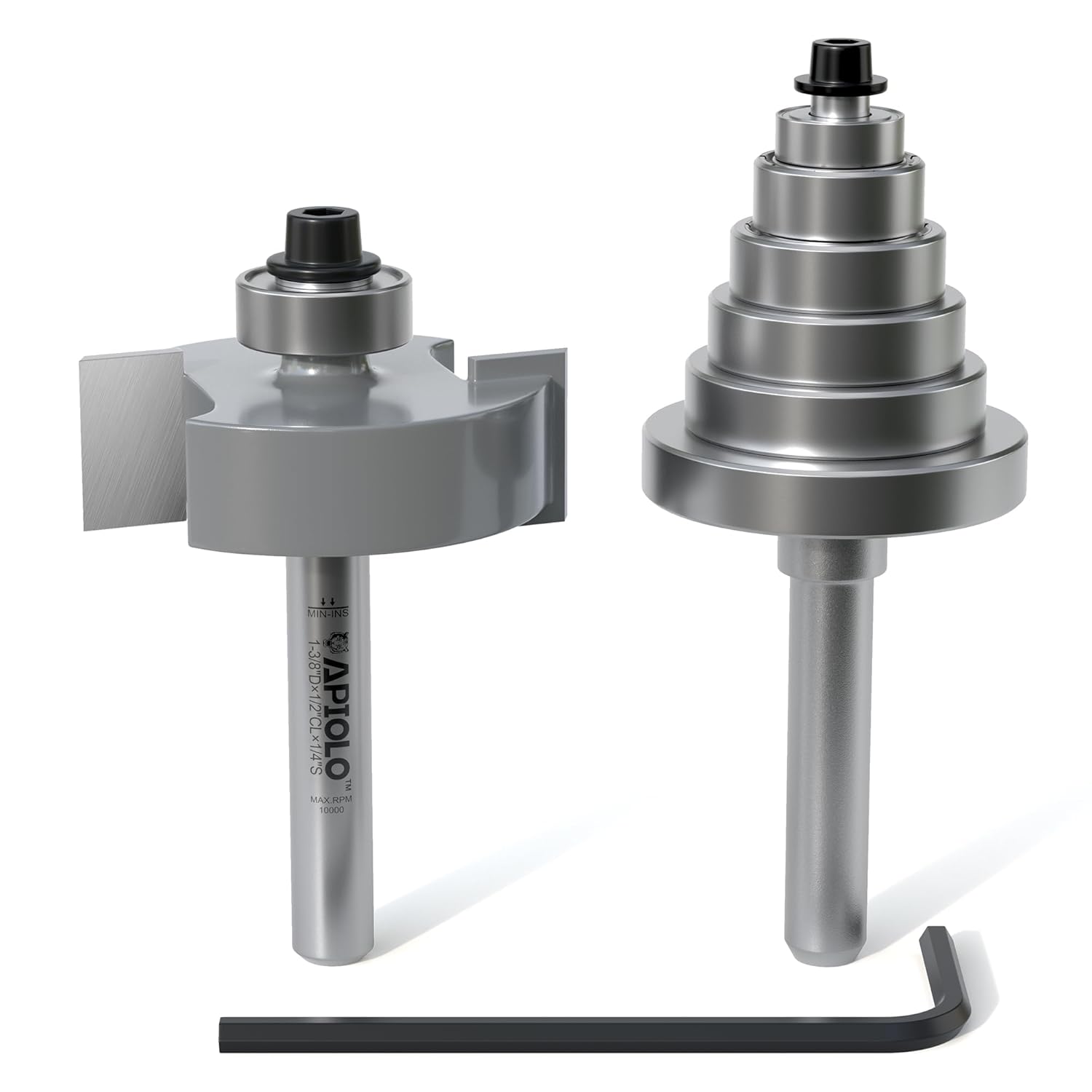 Professional Rabbet Router Bit Set 1/4 Shank 1pcs with 6 Interchangeable and Adjustable Bearings for Multi Depths Cutter 1/8", 1/4", 5/16", 3/8", 7/16", 1/2", for Woodworking