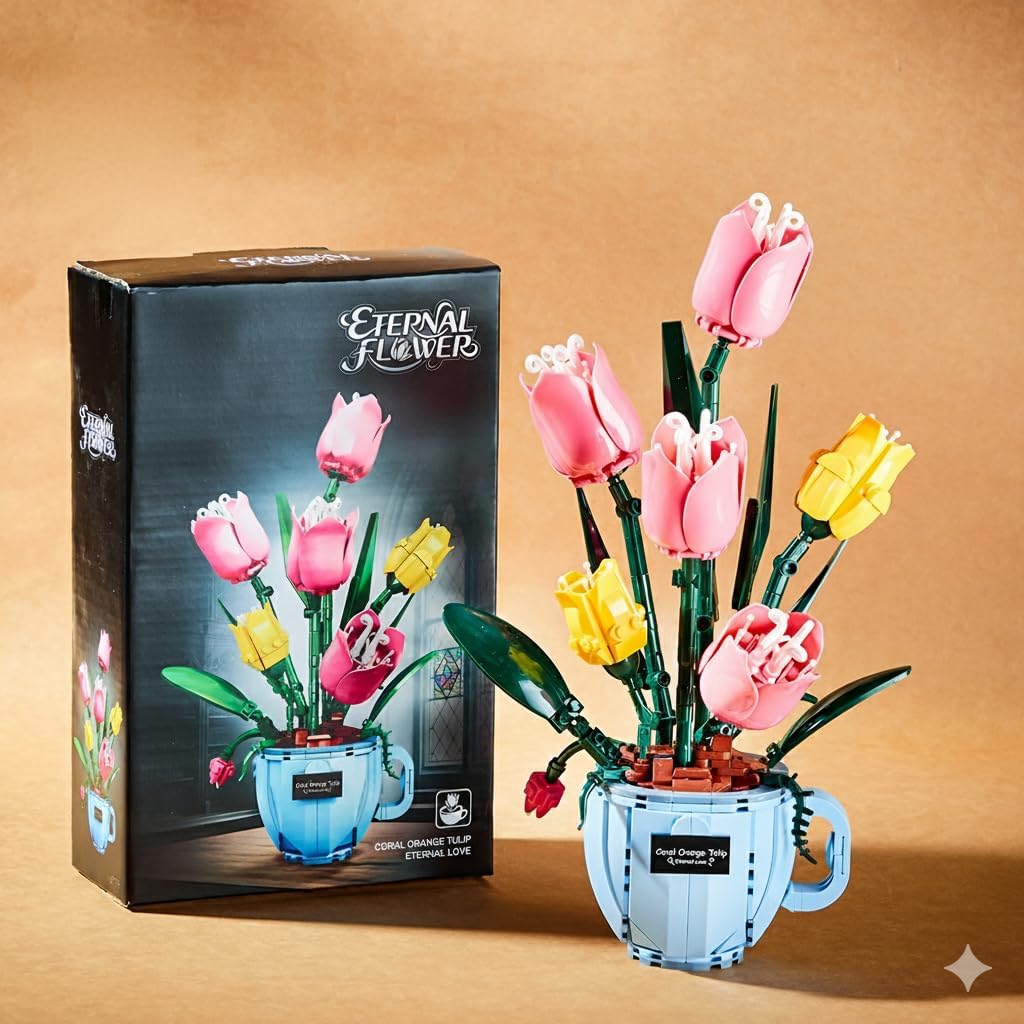 Ideas Flower Tulip Building Sets, 551 PCS Flower Building Blocks, Coffee Cup Botanical Collection Plant Building Kit, Home and Office Decor Gift for Adults Kids Ages 8+