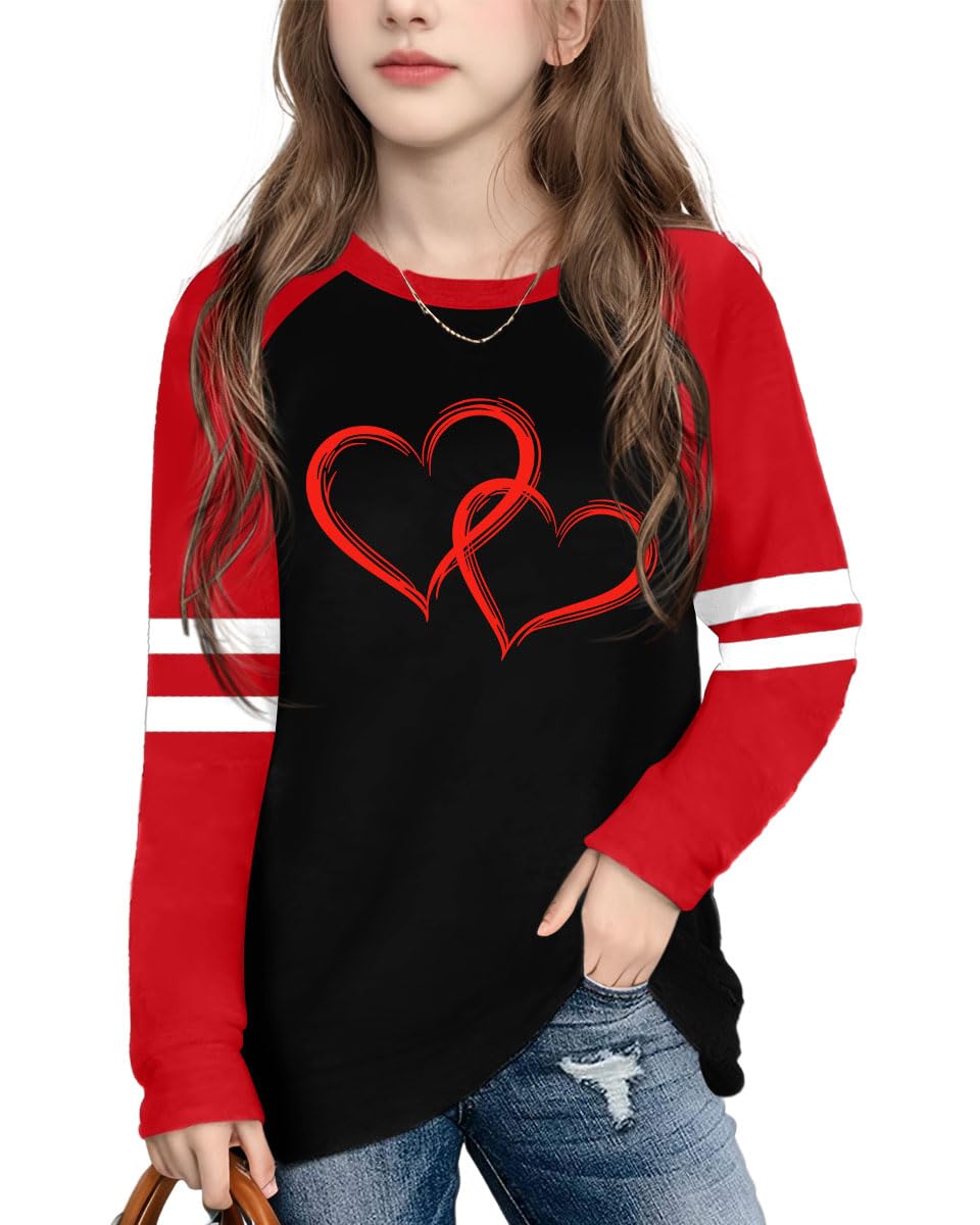 Valentine's Day Shirt for Kids Love Heart Graphic Shirt Girls Boys Valentine Long Sleeve Tee Tops 5-13Y