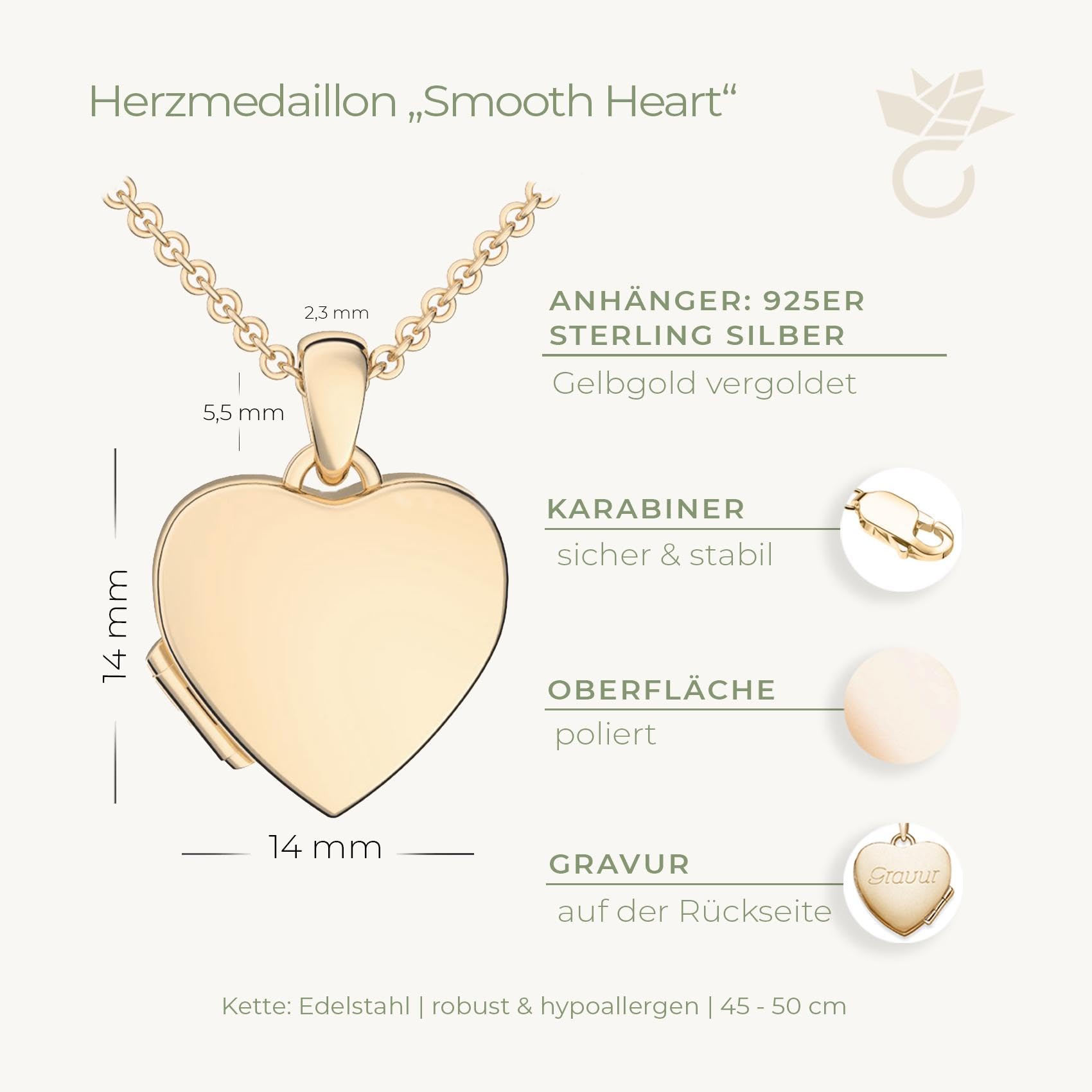 Amoonìc Herz Medaillon zum Öffnen für Bilder Silber 925 und Gold/Rosegold vergoldet I Damen Medallion Amulett Anhänger Aufklappbar | Foto-Service & Gravur