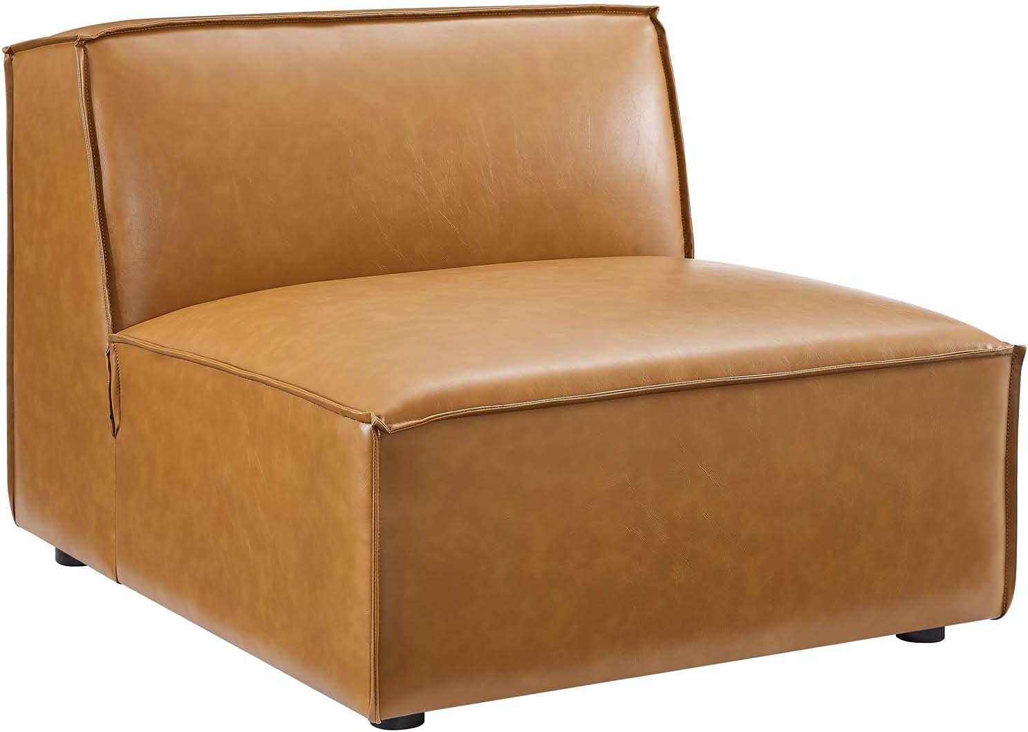 Modway Restore Vegan Leather Sectional Sofa Armless Chair in Tan