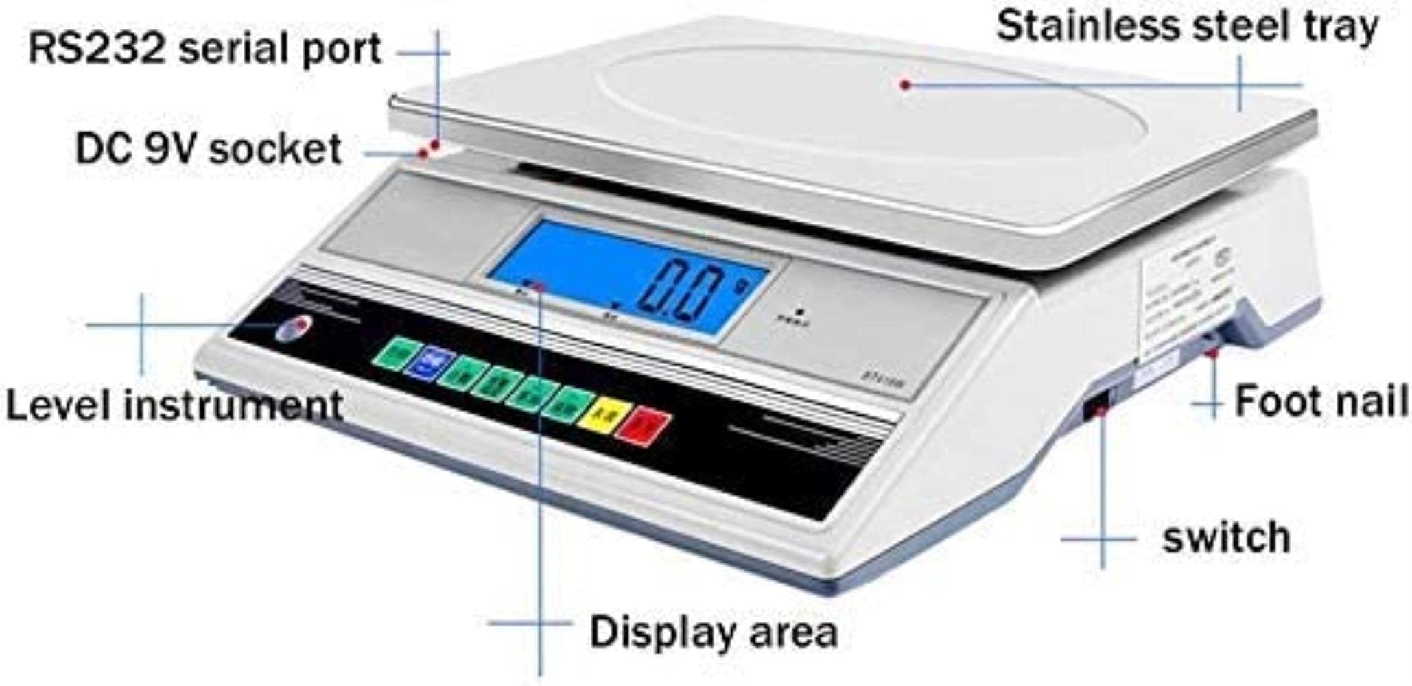 Elektronische Waage, hohe Präzision, 0,1 g, Edelstahl, digitale lndustrische Wiegeplattform mit LCD-Display für Drogen, Lebensmittel, Kaffee, Weiß (20 kg/0,1 g)