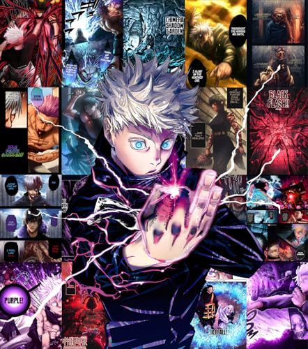 Image of Moment Prints Gojo Satoru Colored Manga Collage Poster Set - Set of 20, 210 mm x 297 mm, Self Adhesive, Premium-Quality Posters, 300 GSM Paper, Gojo Poster - Glue Dots Included, Cardstock