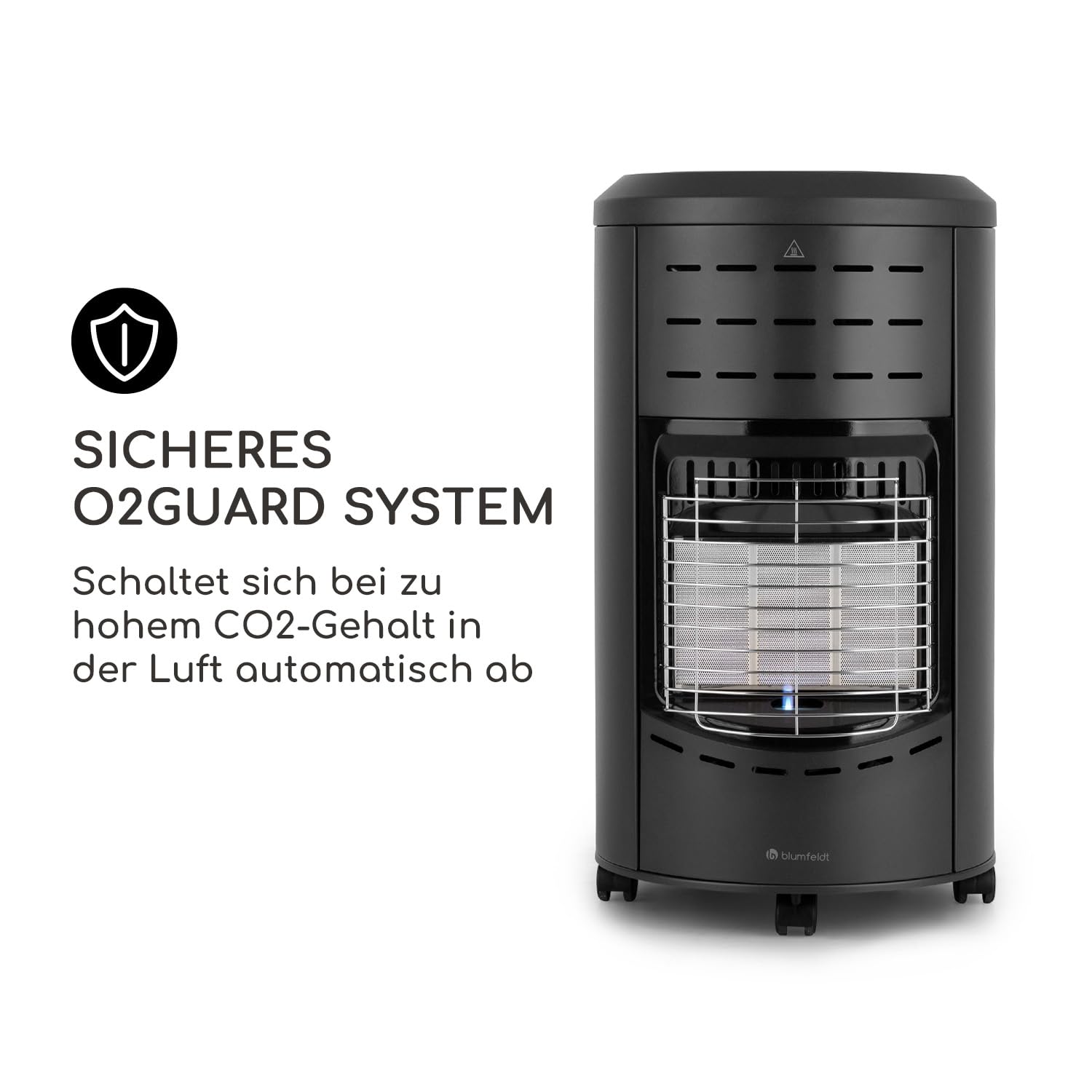 Blumfeldt Terrassenheizer, Outdoor-Gasheizstrahler, Gasheizofen für Garten & Balkon, Terrassen-Heizer mit Elektrischer Zündung, Kraftvoller Gas-Heizstrahler mit Bodenrollen und Handgriffe