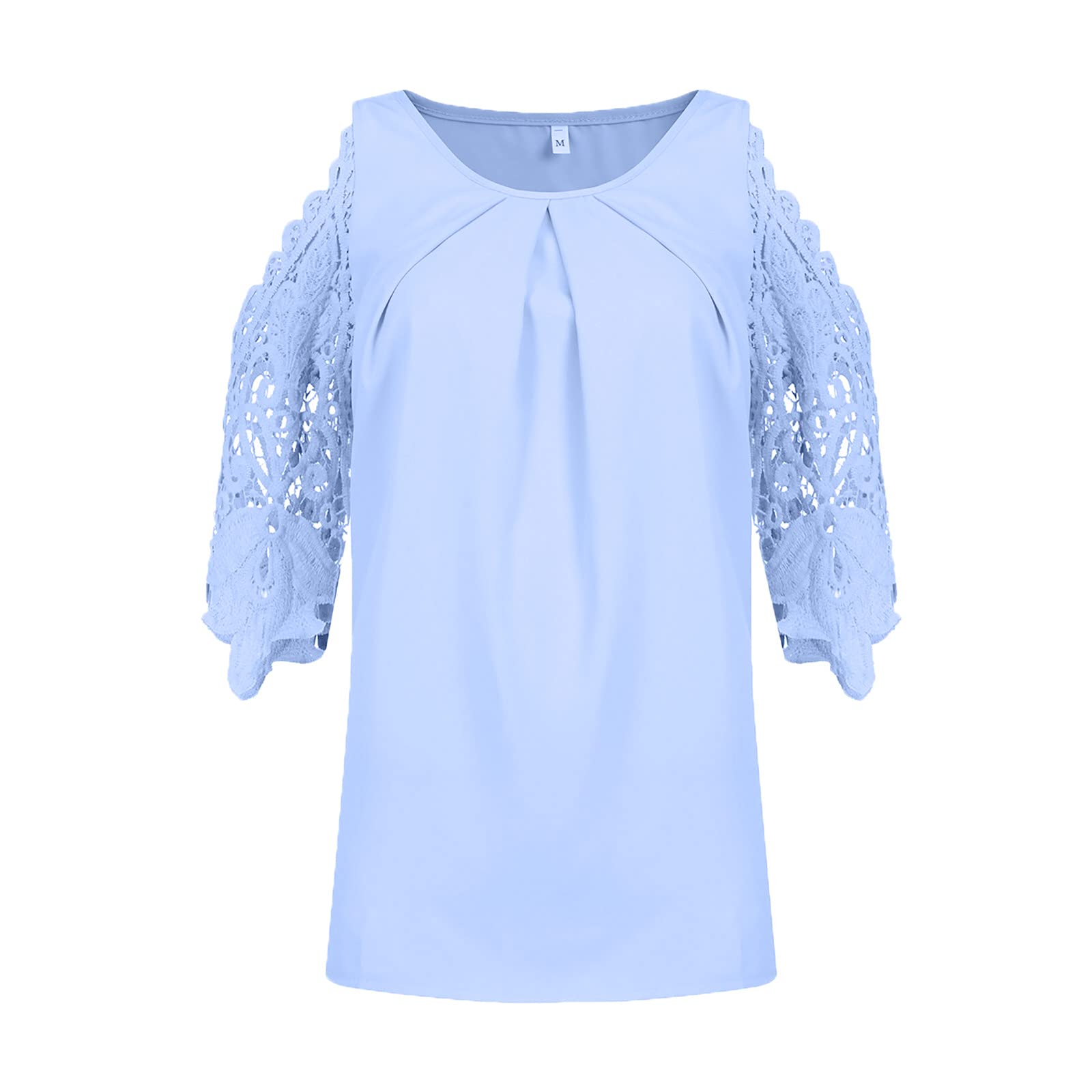 Sopaeduon Camisas de mariposa para mujer, manga 3/4, hombros descubiertos, encaje con cuello redondo, casual, floral, ahuecada, camisetas