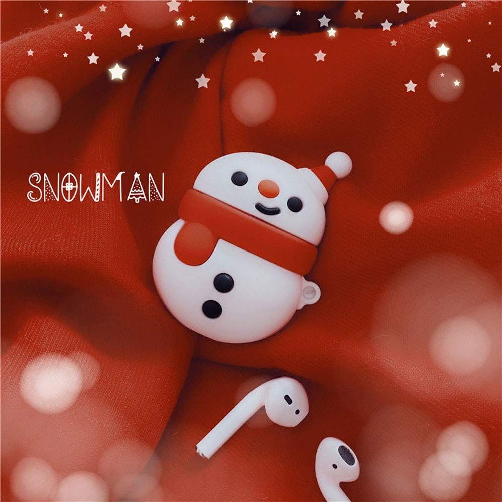 Compatible with Earbuds Case Airpods 1 & 2, Girls Women 3D Cute Christmas Snowman Design Soft Silicone Shockproof Wireless Earphone Protector Red image 2