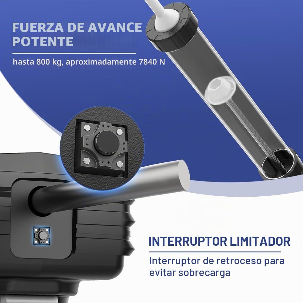 Prensa de cartuchos eléctrica de 500 W con 2 baterías (21 V 2 Ah), jeringa de silicona, pistola de calafateo 7840N con LED, 0-32 mm/s, 6 niveles ajustables, para salchichas de 600 ml, cartucho de 310