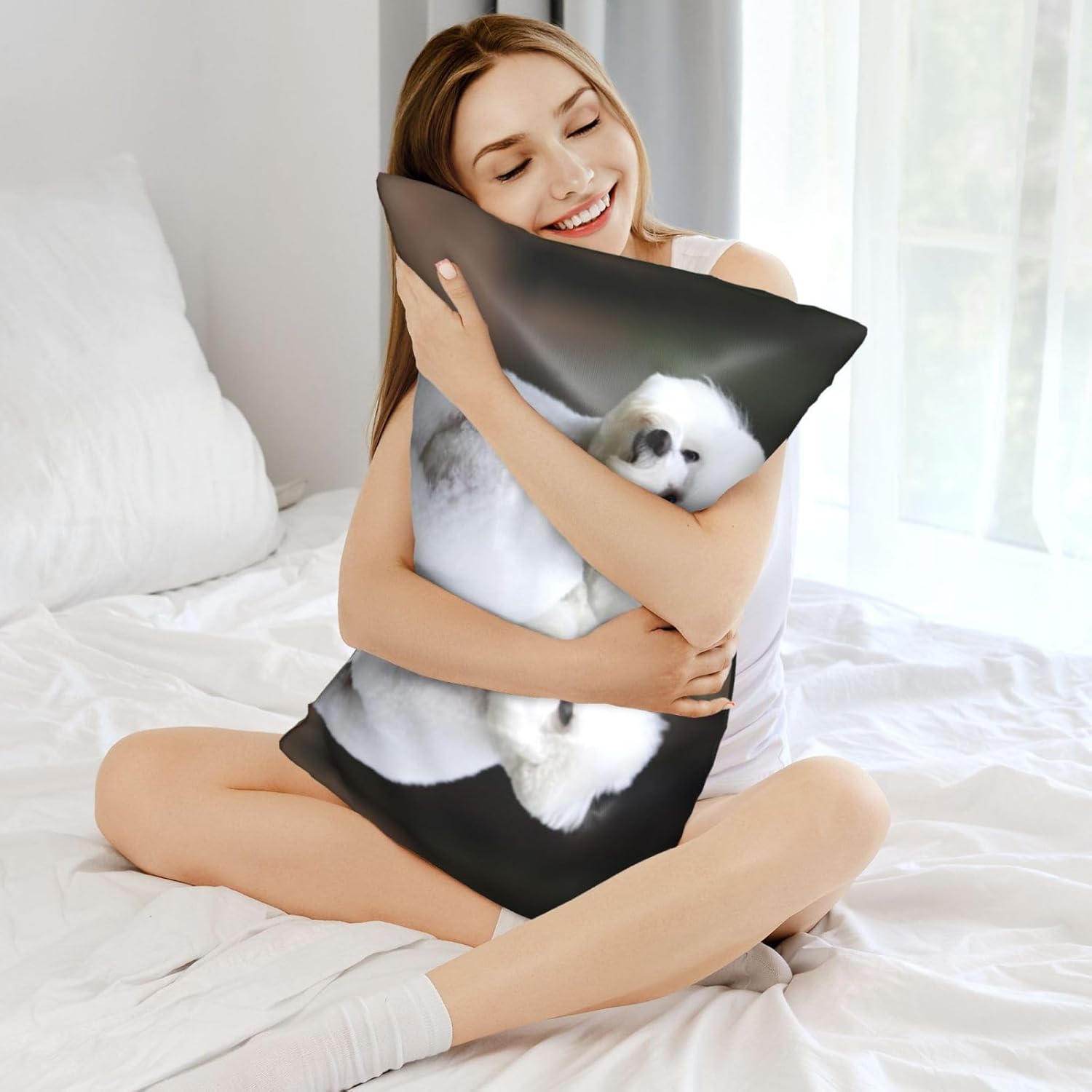 2 Pack Satin Pillowcase for Hair and Skin, Queen Size Pillow Case with Hidden Zipper, Bichon Frise Silk Pillow Cover 20x36 Inches, Soft Cooling Pillowcase for Sleeping Gift