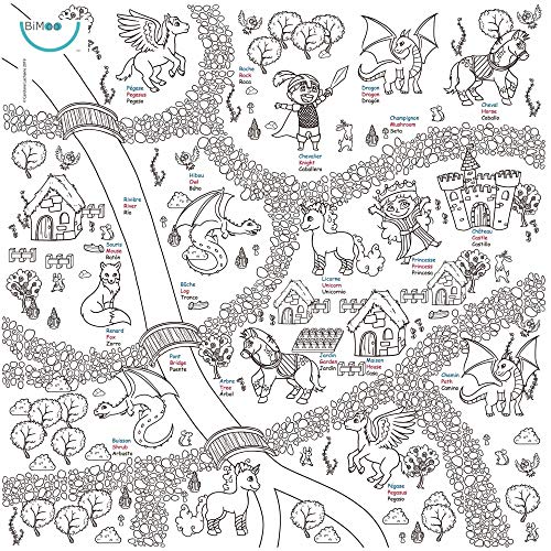 Fantasy With Unicorn Coloring Tablecloth For Kids - Washable & Reusable Coloring Fabric - Ideal For Birthday Party - Coloring Activity For Children & Adults - Size 45”X45” - Giant Coloring Pages #TOP2
