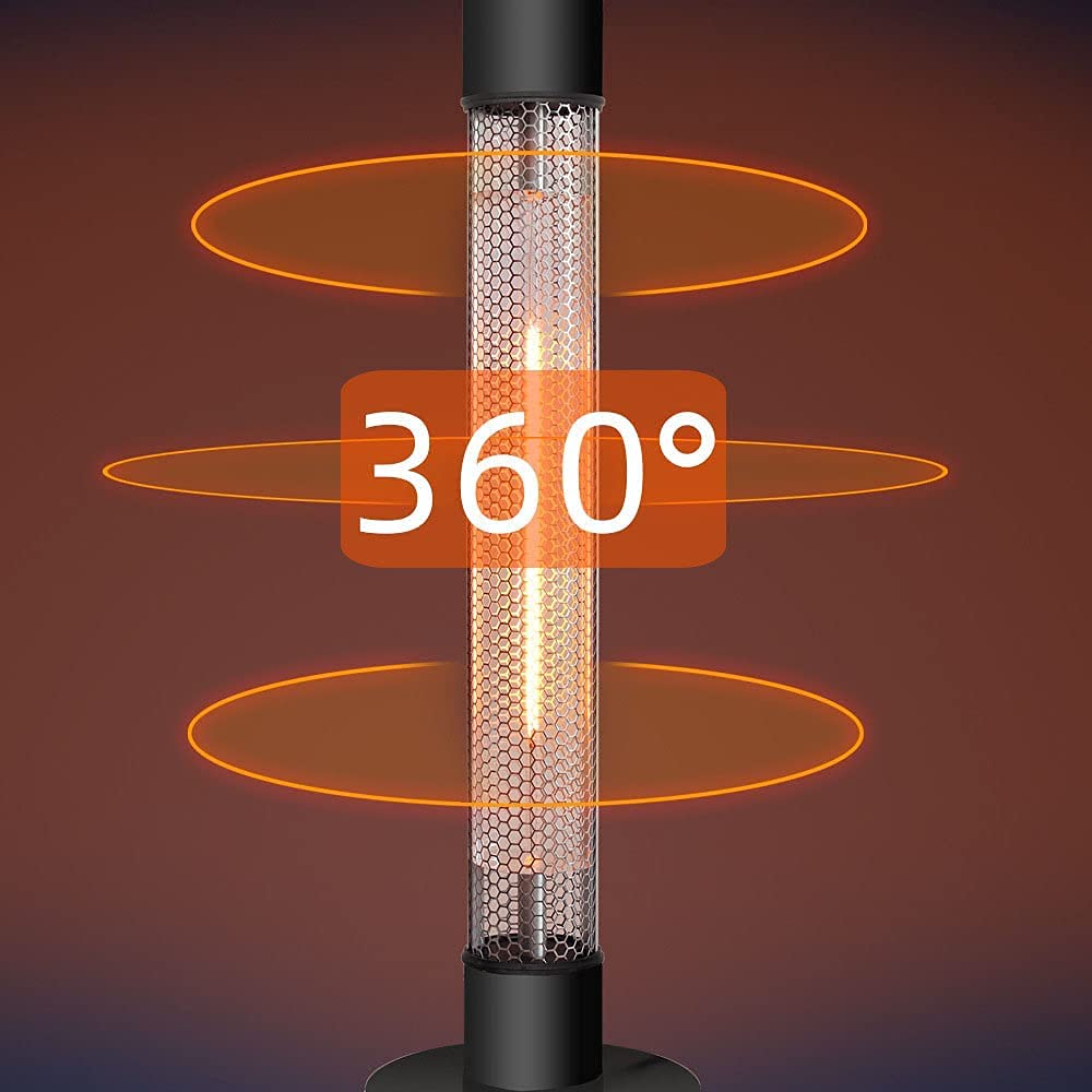 Riscaldatore da Terrazza Stufa a infrarossi Riscaldatore per patio da 1500 W Riscaldatore elettrico impermeabile da appoggio Riscaldatore elettrico da esterno ribaltabile in fibra di carbonio LSDRALOB