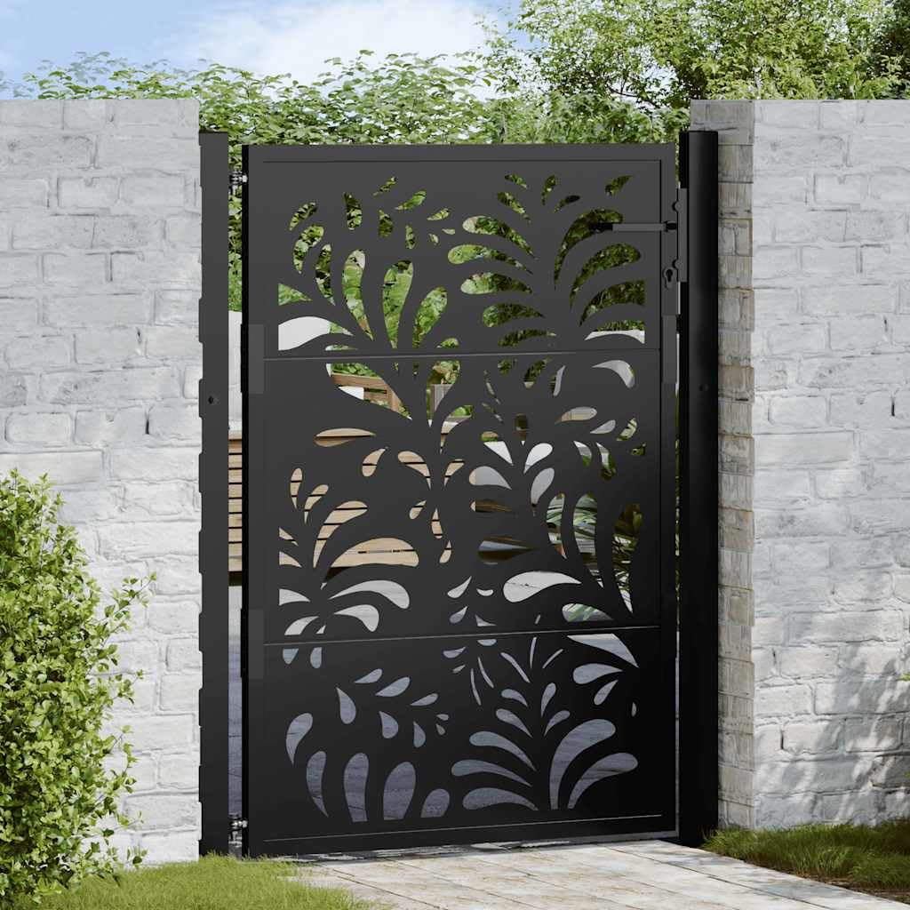 vidaXL Puerta de jardín diseño Ondulado de Acero Negro 100x125 cm, Puerta de Cerca, Puerta Exterior, Puerta de Metal, Puerta de Seguridad