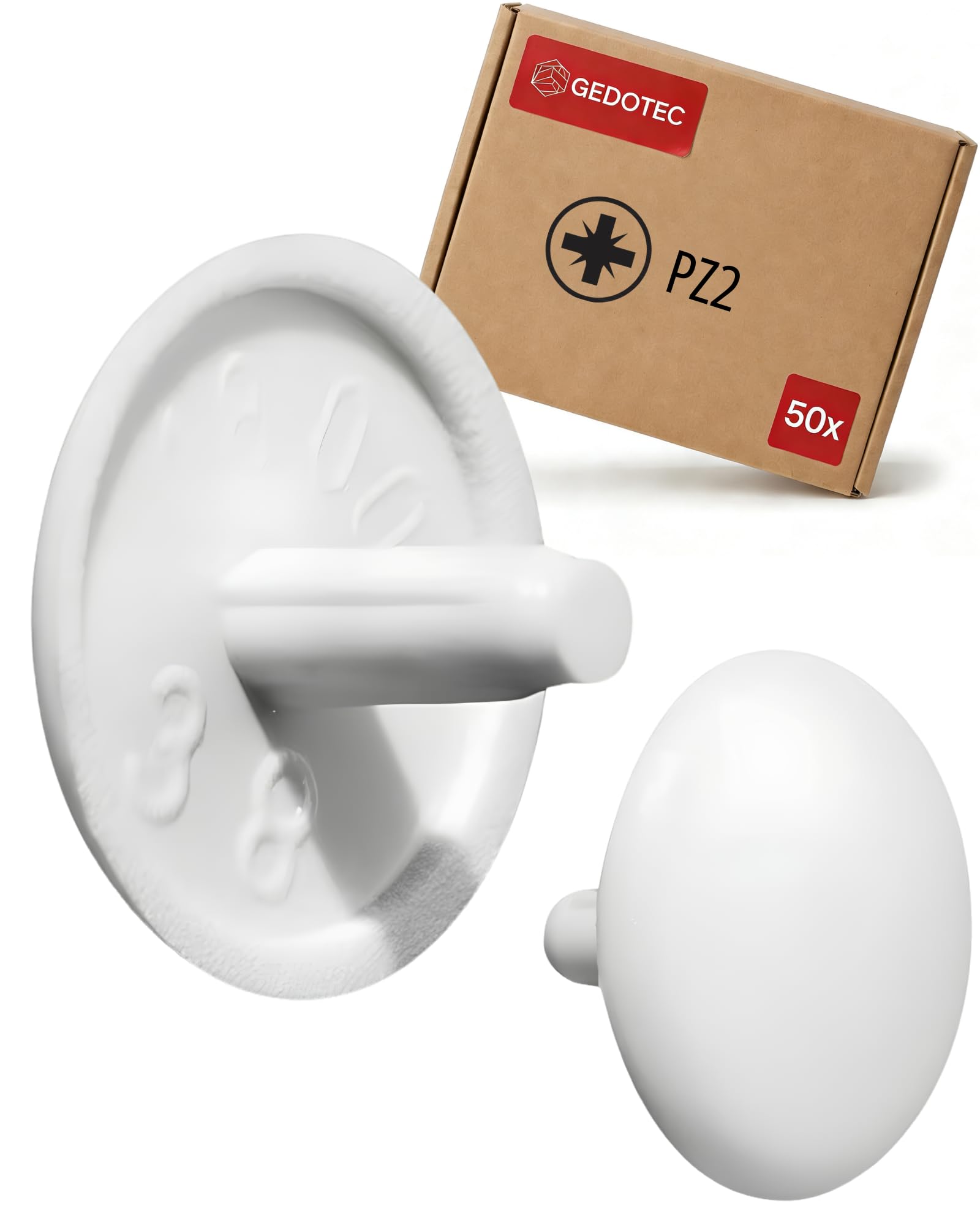 Gedotec Round Plastic Cover Caps, Ral9010 - Pure White, 50 Pack - For PZ Screws, Kitchen, Furniture, Industry, Commercial & Private Use