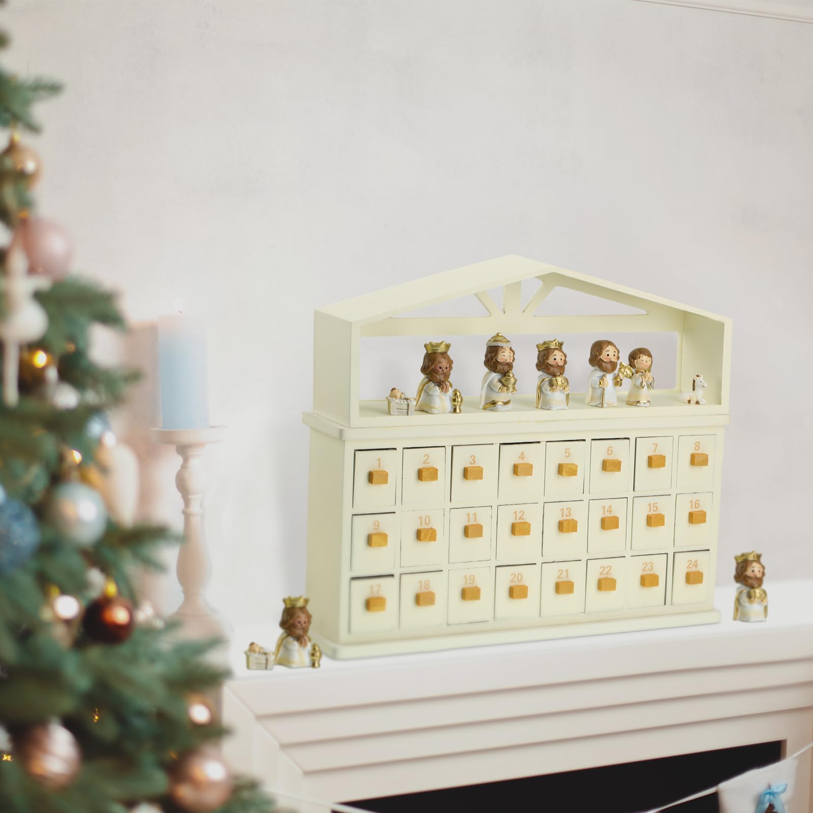 Huwena Wooden Nativity Advent Calendar with Drawers Advent Calendar ...