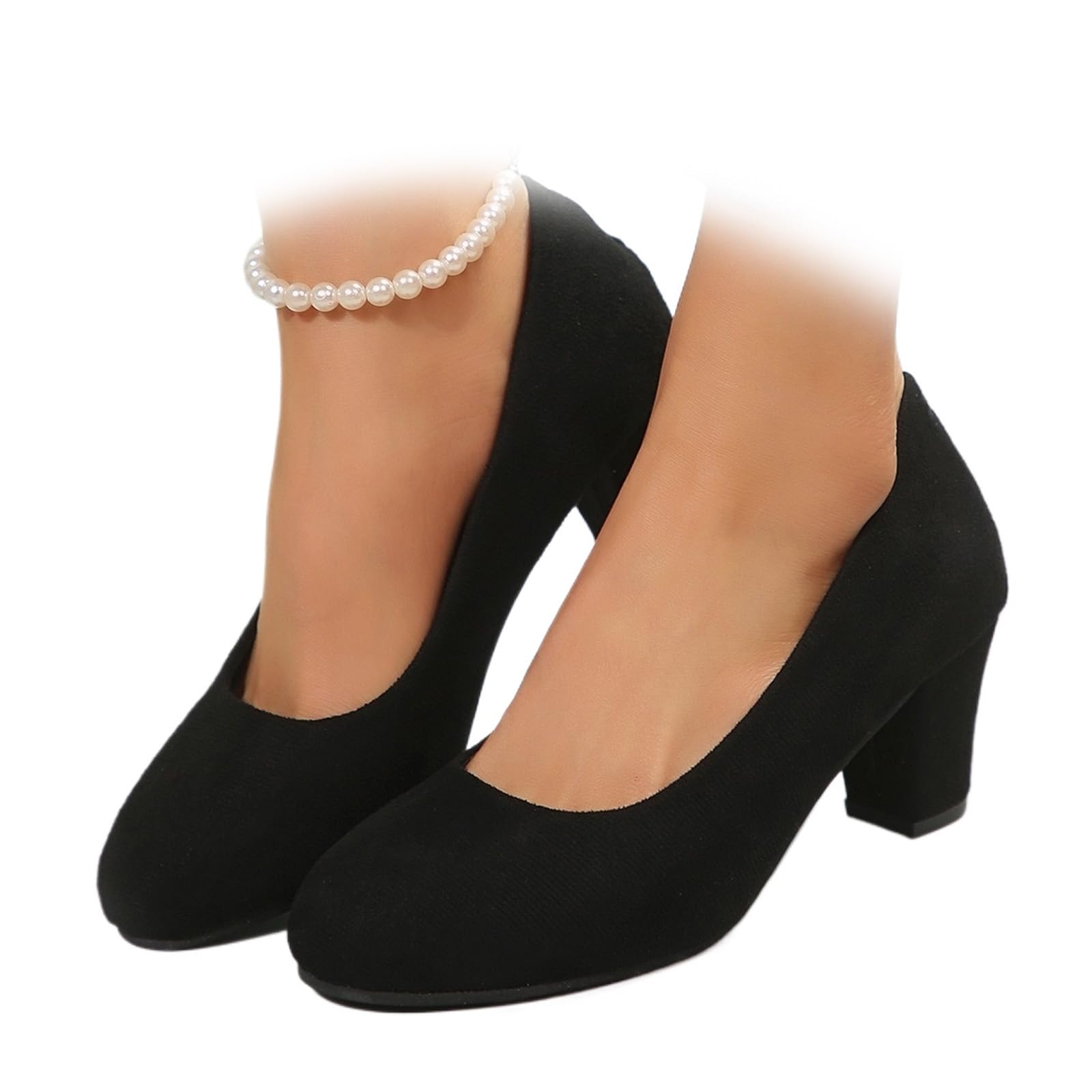 Tacones altos casuales con correa cruzada para mujer, tacones de bloque medio Mary Jane con correa al tobillo, zapatos de corte para mujer, zapatos de trabajo de apoyo cómodo, negro, 40 EU