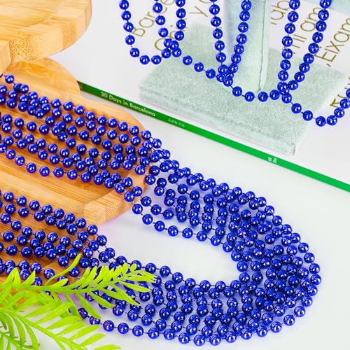 Image of EOBOH 50PCS Christmas Bead Necklace, Blue Bead Necklaces Stuff, 33 inch Mardi Gras Beads Necklace Costume, Festival Parade Throw Accessories for Wedding Birthday Party Events Supplies Decorations