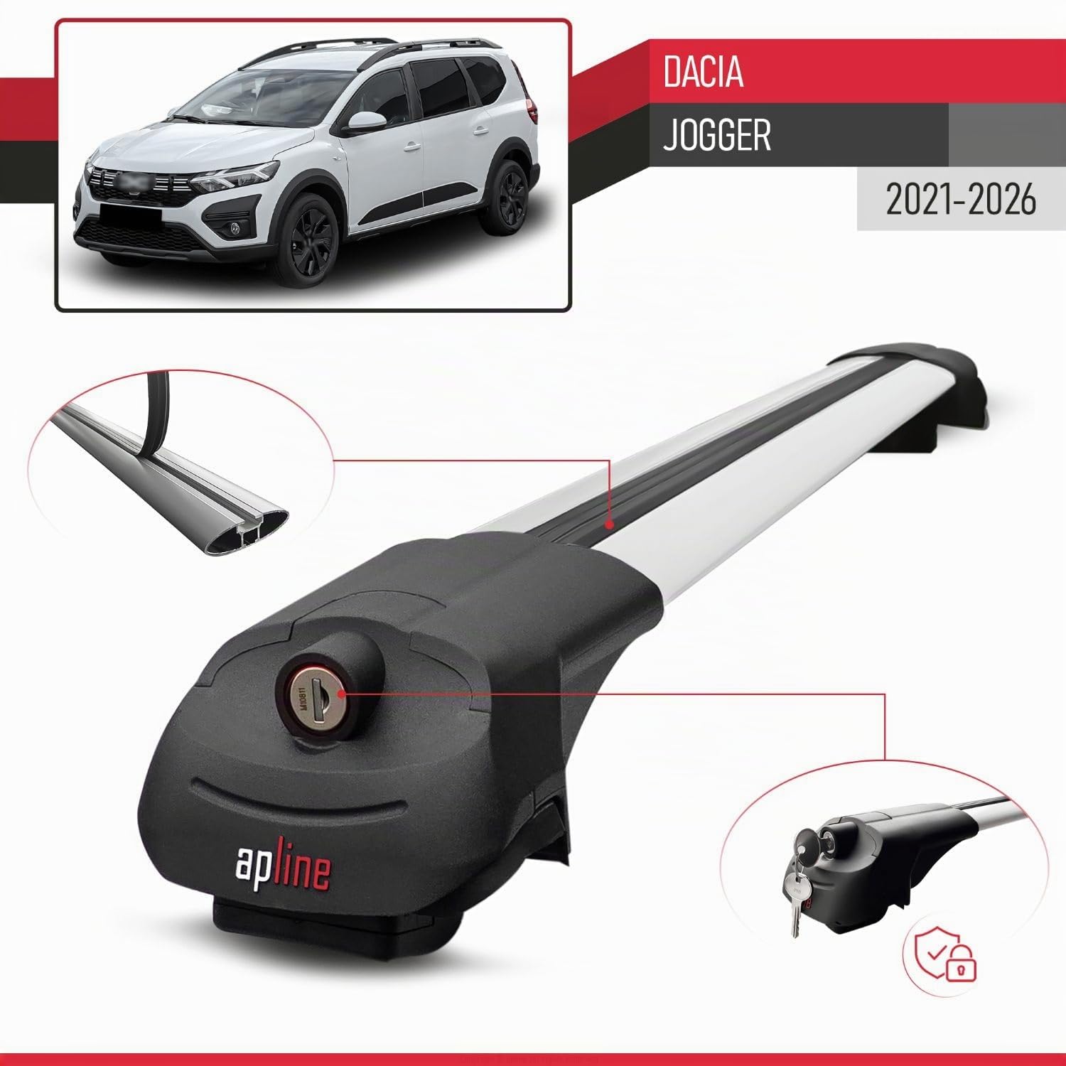Compatible avec Dacia Jogger 2021-2026 ACE-1 Modèle Barres de Toit Railing Porte-Bagages de Voiture Aluminium Gris 2 Barres