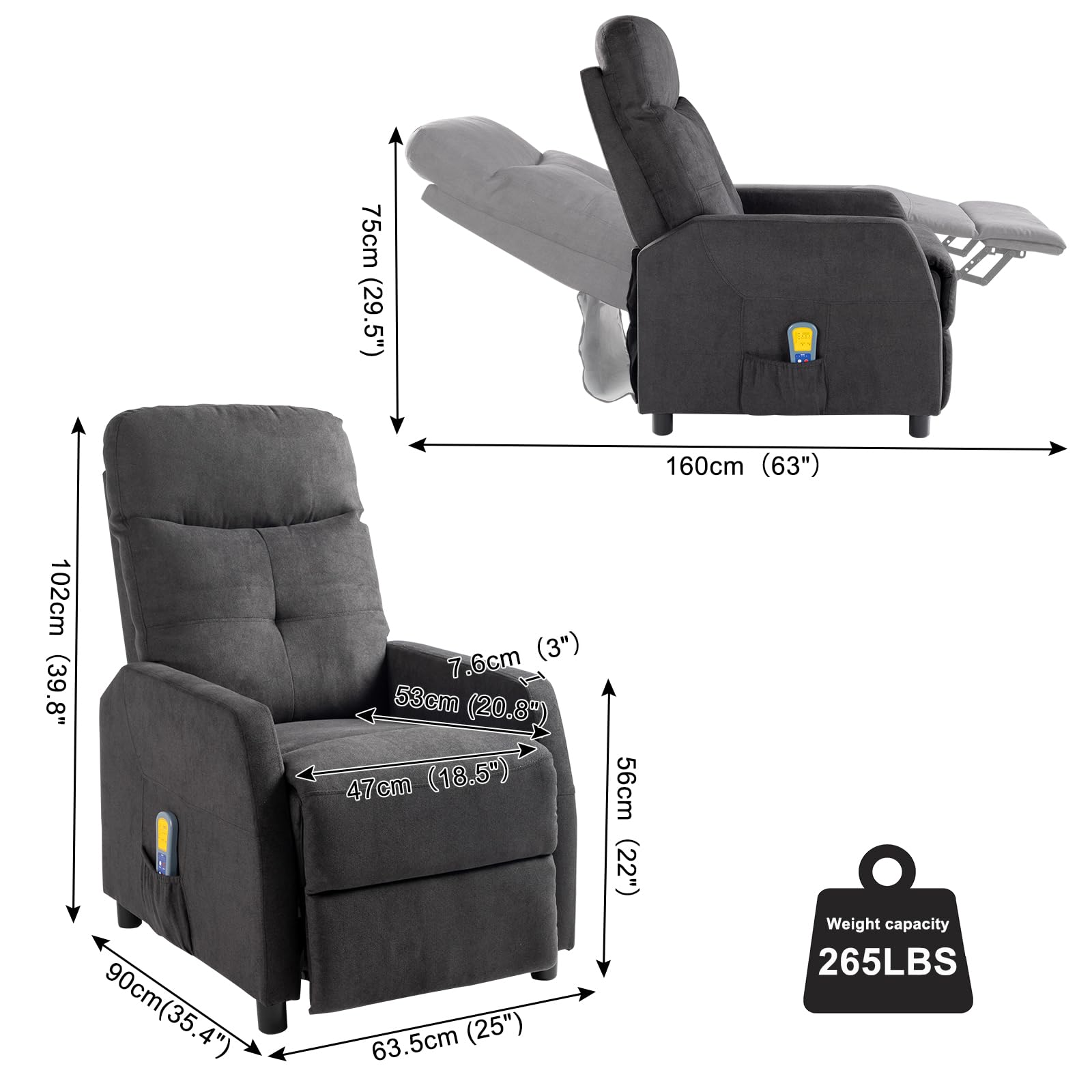 LEADZM Relaxsessel Fernsehsessel mit Manuell Liegefunktion, Verstellbarer Rückenlehne und Massage Wärmefunktion