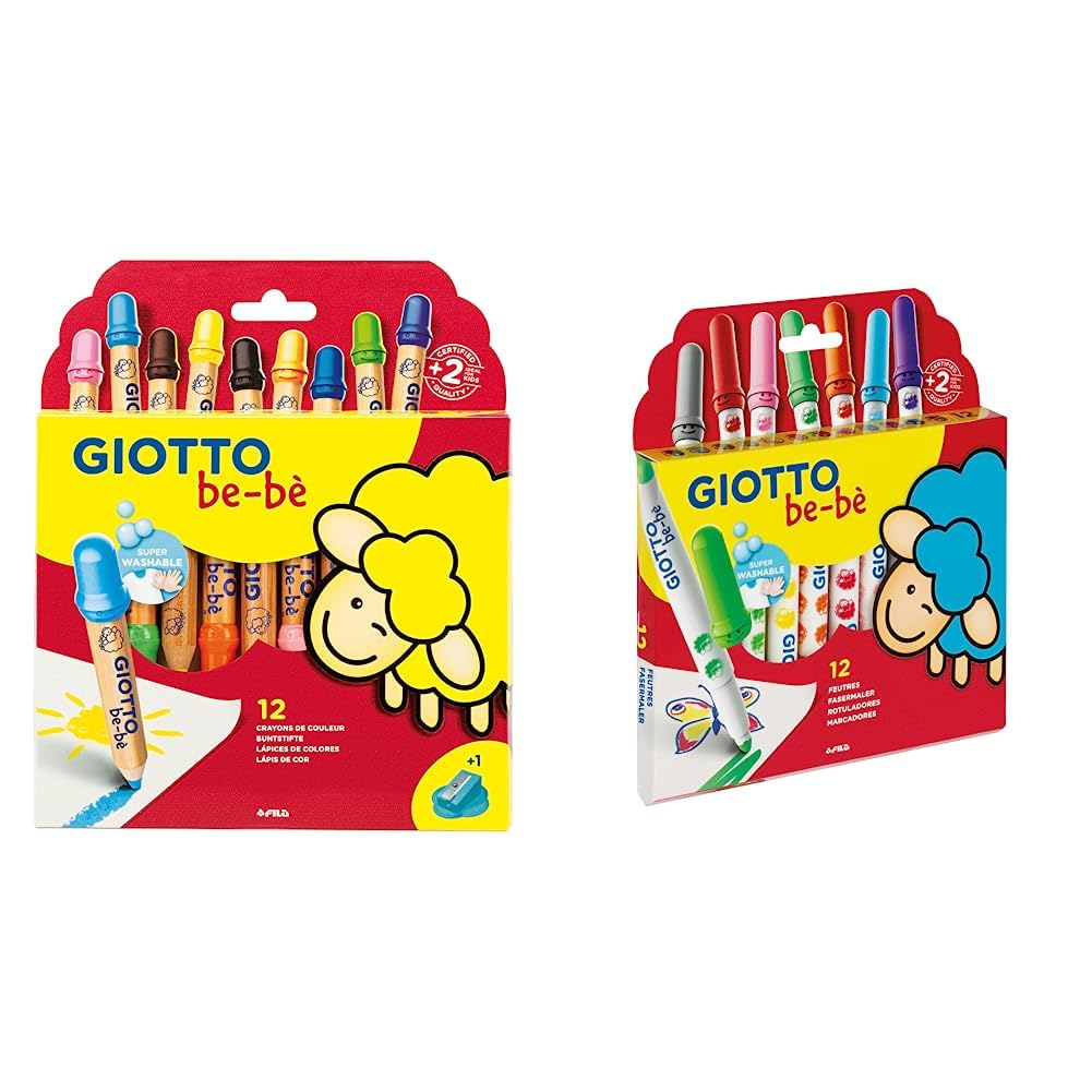 Giotto be-bè Súper Lápices Estuche 12 Uds + Sacapuntas + Súper Rotuladores Estuche 12 Uds